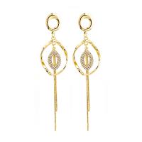 Zinc Alloy Rhinestone Drop Earring, Geometrical Pattern, gold color plated, for woman & with rhinestone & hollow 