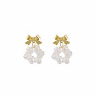 Glass Zinc Alloy Earring, with Zinc Alloy, Bowknot, gold color plated, fashion jewelry & for woman 