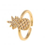 Cubic Zirconia Micro Pave Brass Finger Ring, Pineapple, 18K gold plated, Adjustable & micro pave cubic zirconia & for woman 