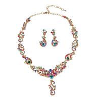 Rhinestone Zinc Alloy Jewelry Set, earring & necklace, zinc alloy lobster clasp, zinc alloy post pin, for woman & with rhinestone 15-60mm cm 