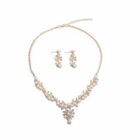 Rhinestone Zinc Alloy Jewelry Set, earring & necklace, with Plastic Pearl, zinc alloy lobster clasp, zinc alloy post pin, for woman & with rhinestone 35mm cm 