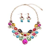 Crystal Jewelry Sets, Zinc Alloy, earring & necklace, with Crystal, zinc alloy lobster clasp, zinc alloy post pin, for woman & with rhinestone 45mm cm 