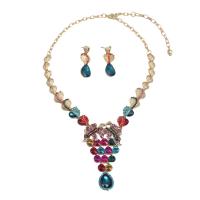 Crystal Jewelry Sets, Zinc Alloy, earring & necklace, with Crystal, zinc alloy lobster clasp, zinc alloy post pin, for woman & with rhinestone 40mm cm 