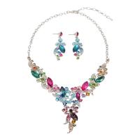 Crystal Jewelry Sets, Zinc Alloy, earring & necklace, with Crystal, zinc alloy lobster clasp, zinc alloy post pin, for woman & with rhinestone 58mm cm 
