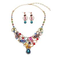 Crystal Jewelry Sets, Zinc Alloy, earring & necklace, with Crystal, zinc alloy lobster clasp, zinc alloy post pin, for woman & with rhinestone 60mm cm 