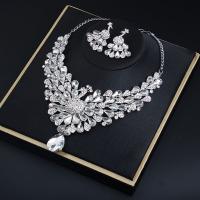 Crystal Jewelry Sets, Zinc Alloy, earring & necklace, with Crystal, zinc alloy lobster clasp, zinc alloy post pin, for woman, white, 15-50mm cm 