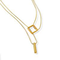 Titanium Steel Necklace, titanium steel lobster clasp, Double Layer & for woman, golden cm 