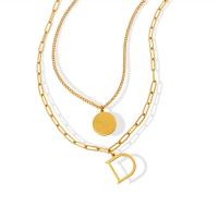 Titanium Steel Necklace, titanium steel lobster clasp, Double Layer & for woman, golden 