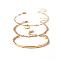 Brass Bracelets, with Iron, brass lobster clasp, three layers & for woman, golden 
