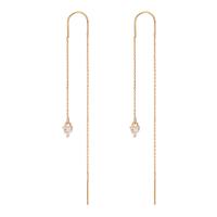 Brass Thread Through Earrings, brass earring string, micro pave cubic zirconia & for woman, golden 
