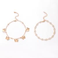 Zinc Alloy Anklet, with 5.5cm extender chain, gold color plated, 2 pieces & fashion jewelry & for woman & with rhinestone, golden cm 