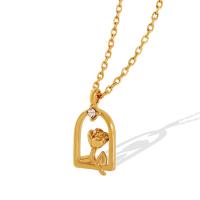 Messing Zirkonia Halskette, mit kubischer Zirkonia, mit Verlängerungskettchen von 5cm, Rose, goldfarben plattiert, für Frau, goldfarben, 10x17mm, Länge:ca. 40 cm, verkauft von PC