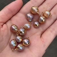 Cultured Freshwater Pearl Brass Pendant, with Brass, gold color plated, DIY, 9-12mm 