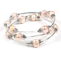 Cultured Freshwater Pearl Brass Bracelet, with Brass, silver color plated, vintage & for woman 8-9mm Approx 50 cm 