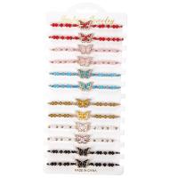 Polyester Cord Bracelet Set, with Crystal & Zinc Alloy, Butterfly, gold color plated, 12 pieces & adjustable & enamel & with rhinestone, mixed colors .7 Inch 