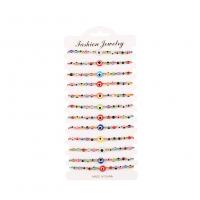 Polyester Cord Bracelet Set, with Resin, Evil Eye, 12 pieces & adjustable, mixed colors .7 