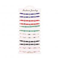 Polyester Cord Bracelet Set, with Crystal & Acrylic, Evil Eye, 12 pieces & adjustable, mixed colors .7 Inch 