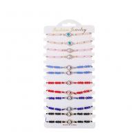 Polyester Cord Bracelet Set, with Crystal & Zinc Alloy, Evil Eye, gold color plated, 12 pieces & adjustable & enamel & with rhinestone, mixed colors .7 Inch 
