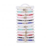 Polyester Cord Bracelet Set, with Crystal & Zinc Alloy, gold color plated, 12 pieces & adjustable & enamel & with rhinestone, mixed colors .7 Inch 