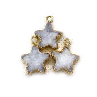 Ice Quartz Agate Pendants, with Brass, Star, gold color plated, DIY 
