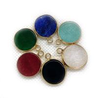 Gemstone Brass Pendants, with Brass, Round, gold color plated, DIY 