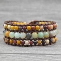 Gemstone Bracelets, with Zinc Alloy, silver color plated, multilayer & folk style mixed colors .09 Inch 