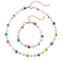 Resin Jewelry Sets, bracelet & necklace, with Plastic Pearl, 2 pieces & fashion jewelry & for woman, multi-colored 