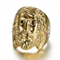 Нержавеющая сталь Rhinestone палец кольцо, Нержавеющая сталь 316, Распятие, Другое покрытие, ювелирные изделия моды & Мужская & разный размер для выбора & со стразами, Золотой, 22mm, продается PC