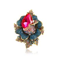 Crystal Brooch, Zinc Alloy, with Crystal, Flower, gold color plated, for woman & with rhinestone 