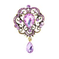 Crystal Brooch, Zinc Alloy, with Crystal, Crown, gold color plated, for woman & with rhinestone & hollow 