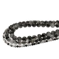 Rutilquarz Perlen, Schwarzer Rutilquarz, rund, DIY & verschiedene Größen vorhanden, schwarz, Länge:38 cm, verkauft von Strang