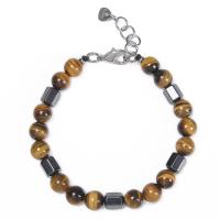 Gemstone Hematite Bracelets, Natural Stone, with Magnet & 304 Stainless Steel, 304 stainless steel lobster clasp, Unisex 8mm .6-8.5 Inch 
