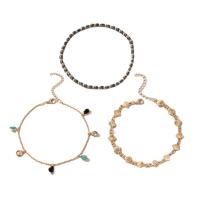 Zinc Alloy Anklet, with Seedbead, with 5cm extender chain, gold color plated, three pieces & fashion jewelry & for woman & with rhinestone, multi-colored cm 