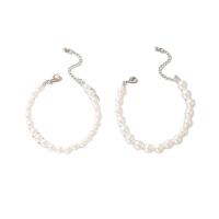 Pulseras de perlas plásticas, aleación de zinc, con Perlas de plástico ABS, con 6cm extender cadena, 2 piezas & Joyería & para mujer, Blanco, longitud:19 cm, Vendido por Set