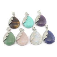 Gemstone Jewelry Pendant, Natural Stone, with Zinc Alloy, Teardrop, platinum color plated & Unisex & with rhinestone 
