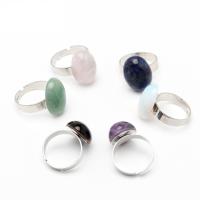 Gemstone Zinc Alloy Finger Ring, Natural Stone, with Zinc Alloy, Oval, platinum color plated & Unisex Inner Approx 19mm 