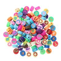 Polymer Clay Jewelry Beads, Round, stoving varnish, DIY & with letter pattern, mixed colors, 10mm 