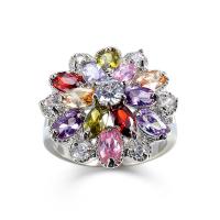 Cubic Zircon Brass Finger Ring, platinum color plated, fashion jewelry & for woman & with cubic zirconia, multi-colored 