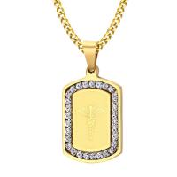 Titanium Steel Necklace, Vacuum Ion Plating & micro pave cubic zirconia & for man, golden, 3mm,20*32mm Approx 23.62 Inch 