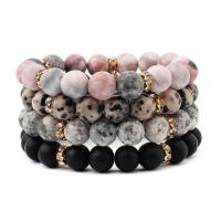 Gemstone Bracelets, Natural Stone, with Elastic Thread & Zinc Alloy, Round, gold color plated, fashion jewelry & micro pave cubic zirconia & for woman Approx 18 cm 