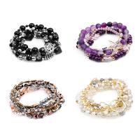 Zinc Alloy Crystal Bracelets, with Elastic Thread & Zinc Alloy, Round, gold color plated, 5 pieces & fashion jewelry & for woman Approx 18 cm 