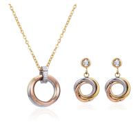Cubic Zirconia Stainless Steel Jewelry Sets, 304 Stainless Steel, Stud Earring & necklace, with Cubic Zirconia, with 5cm extender chain, Round, plated, fashion jewelry & for woman, mixed colors, 20mm,10mm cm 
