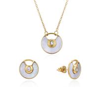 Cubic Zirconia Stainless Steel Jewelry Sets, 304 Stainless Steel, Stud Earring & necklace, with Cubic Zirconia, with 5cm extender chain, Round, plated, fashion jewelry & for woman & enamel 11mm,16mm cm 