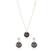 Cubic Zirconia Stainless Steel Jewelry Sets, 304 Stainless Steel, earring & necklace, with Cubic Zirconia, with 5cm extender chain, Heart, plated, fashion jewelry & for woman 15mm,18mm cm 