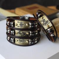 Cowhide Bracelets, with 316L Stainless Steel & Zinc Alloy, 12 Signs of the Zodiac, plated, fashion jewelry & Unisex 