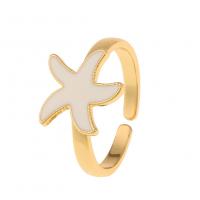 Brass Cuff Finger Ring, Starfish, gold color plated, Adjustable & for woman & enamel 