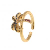 Cubic Zirconia Micro Pave Brass Finger Ring, Palm Tree, gold color plated, Adjustable & micro pave cubic zirconia & for woman 