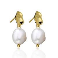 925 Sterling Silver Drop Earring, with Freshwater Pearl, gold color plated, for woman 