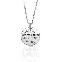 Sterling Silver Jewelry Necklace, 925 Sterling Silver, with 1.77 inch extender chain, Flat Round, platinum color plated, with letter pattern & for woman, 17.5mm Approx 15.35 Inch 