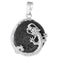 Lava Pendants, Brass, with Lava, fashion jewelry & DIY, black Approx 5mm 